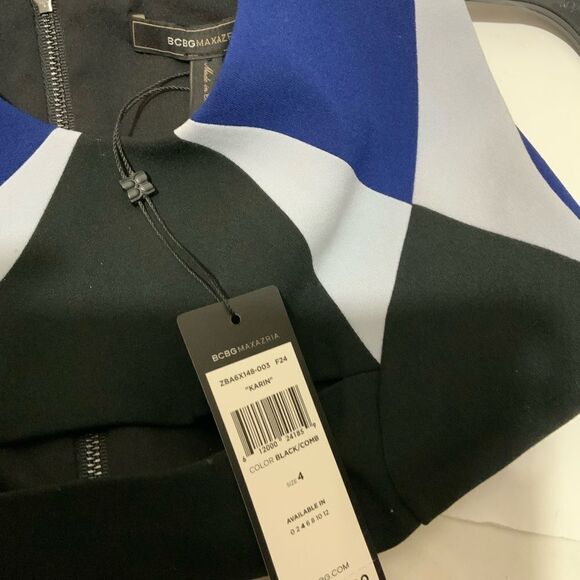 BCBGMaxAzria Geometric Cutout Cocktail Dress Black Blue Sleeveless Tailored 4 - Picture 14 of 14